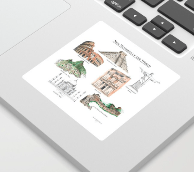 Drawings of the New Wonders of the World - Drawn by Miss Coco for www.RoadTripsaroundtheWorld.com - Stickers available on Society6.com:MissCoco