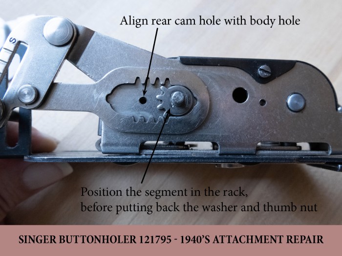 Repairing a Singer buttonholer - parts aligment
