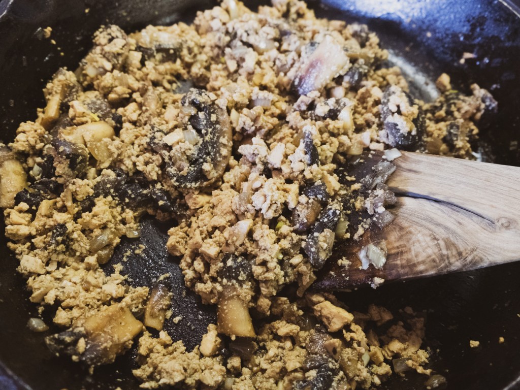 Sautéed mushrooms and minced tofu