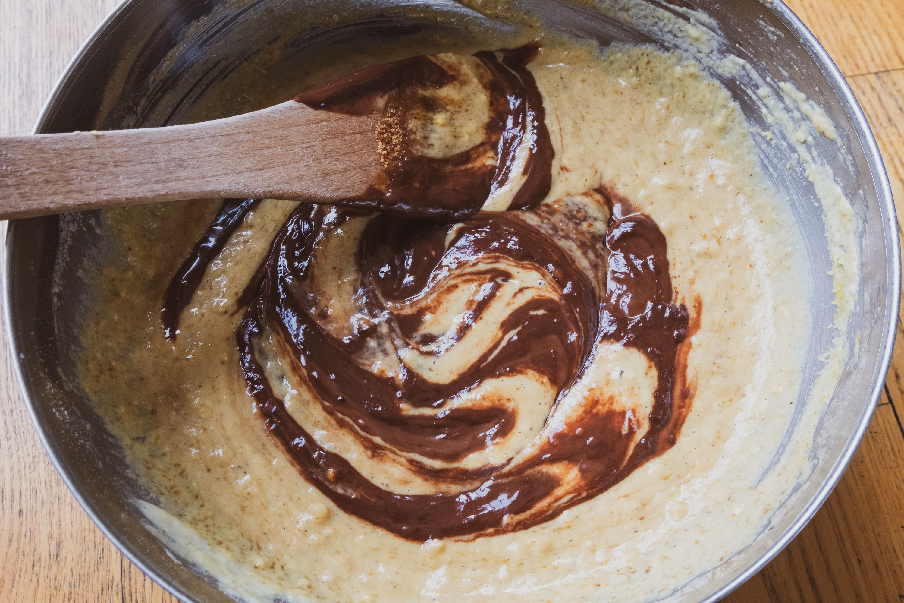 Adding the melted chocolate