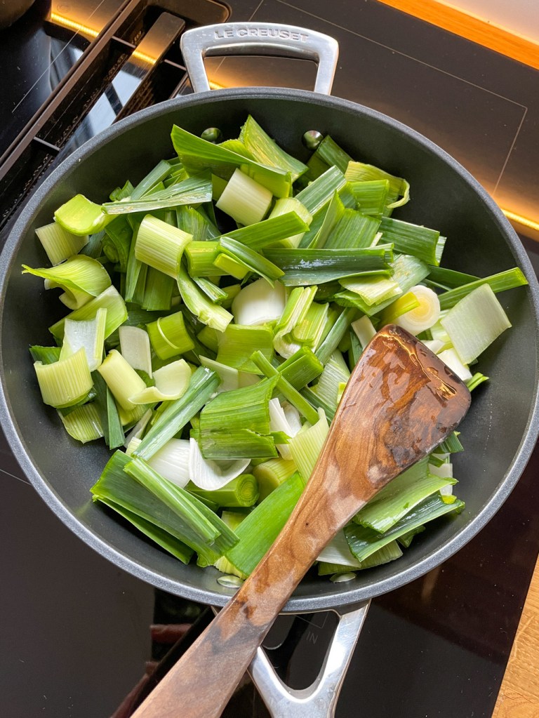 Leeks being braised
